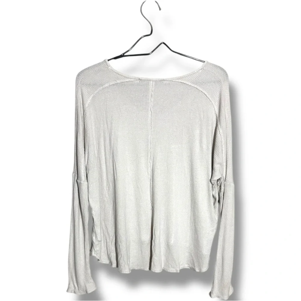 One Clothing Cream Thermal Knit Relaxed Fit Scoop Neck Comfy Long Sleeve Top